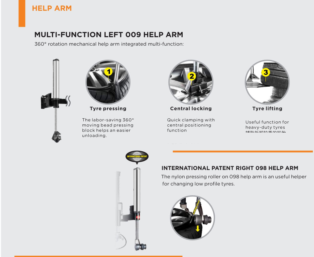 Multi-Function Left 009 help arm for U-2092 tire changer