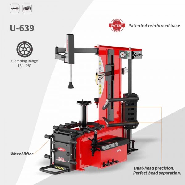 U-639 Automatic Tyre Changer Machine with NextGen Leverless Hook & Wheel Lifter