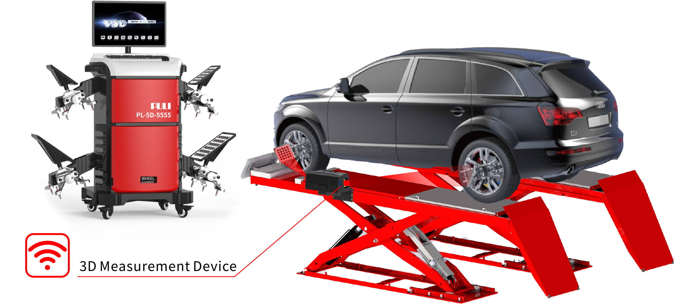 PL-5D-5555 Wireless 3D Cameras V3D Wheel Alignment System - Universal Fit Wheel Aligner, HD Precision, Wireless Power, Multi-Platform Compatibility, Real-Time 360° Display